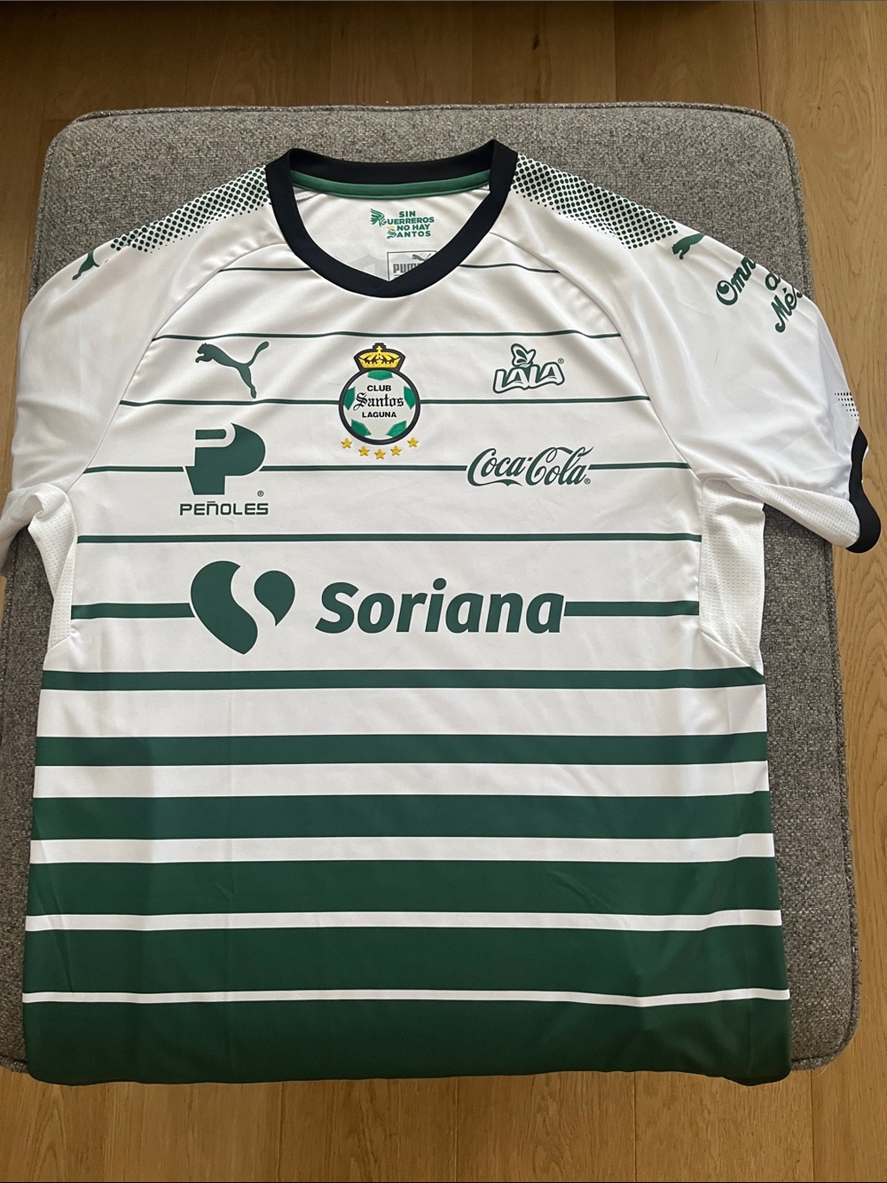 Puma Santos Laguna Stripe Football Jersey - White & Green